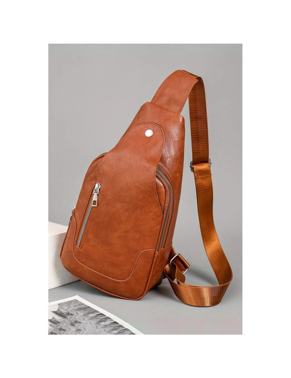 Azura Exchange Chestnut Adjustable Straps Zipped PU Leather Sling Bag, hi-res image number null