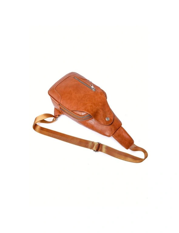 Azura Exchange Chestnut Adjustable Straps Zipped PU Leather Sling Bag, hi-res image number null