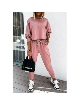 Azura Exchange Pink Solid Sport Boxy Fit Pullover & Pants Outfit