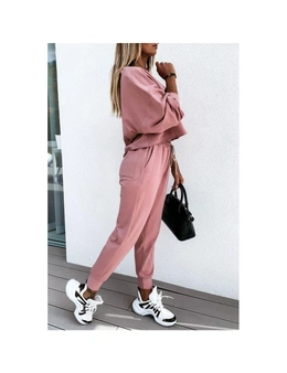 Azura Exchange Pink Solid Sport Boxy Fit Pullover & Pants Outfit
