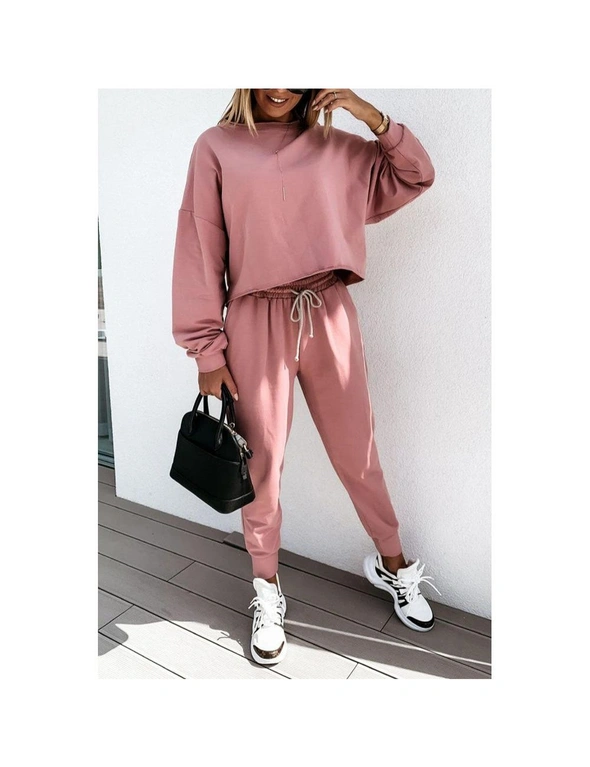 Azura Exchange Pink Solid Sport Boxy Fit Pullover & Pants Outfit, hi-res image number null