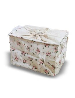 Bargene Canvas Zakka Vintage Drawstring Storage Laundry Shopping Basket Fold Bin Flower