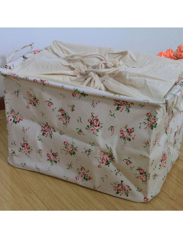 Bargene Canvas Zakka Vintage Drawstring Storage Laundry Shopping Basket Fold Bin Flower, hi-res image number null