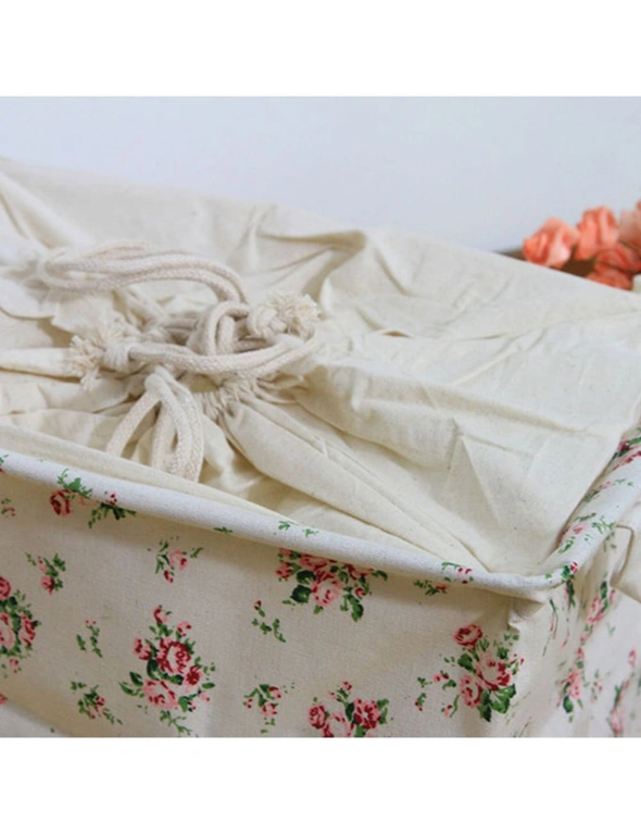 Bargene Canvas Zakka Vintage Drawstring Storage Laundry Shopping Basket Fold Bin Flower, hi-res image number null
