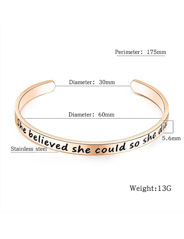 Bullion Gold Inspirational Inscription Cuff Bangle in Rose Gold Layered Steel Jewellery, hi-res image number null