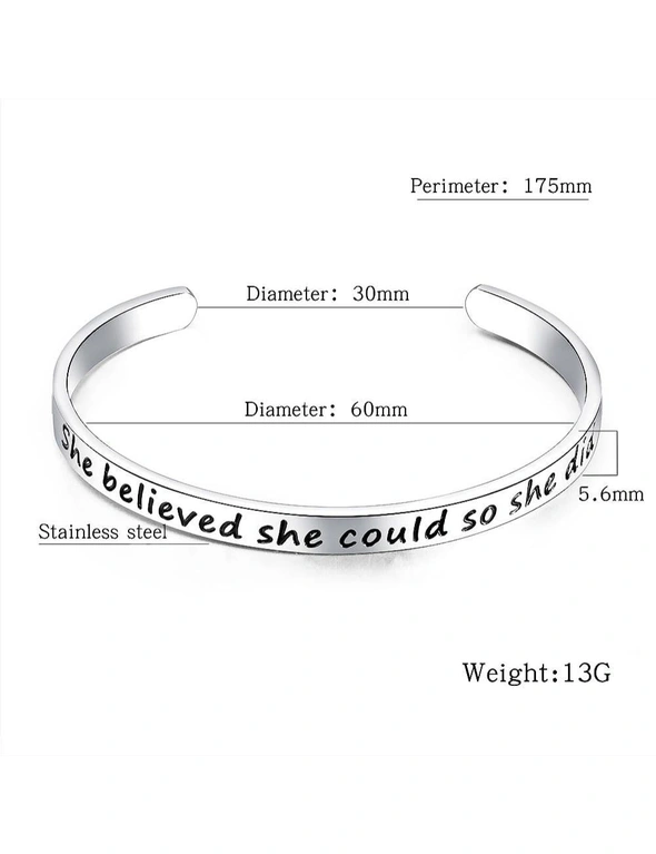 Bullion Gold Inspirational Inscription Cuff Bangle in White Gold Layered Steel Jewellery, hi-res image number null