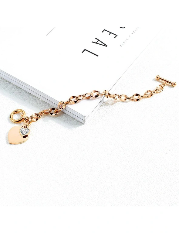 Bullion Gold Diamond cut Belcher Chain T-lock Toggle Bracelet in Rose Gold Layered Steel Jewellery, hi-res image number null