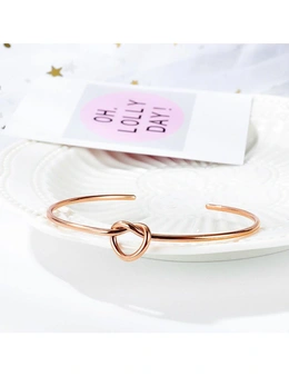 Bullion Gold Single Knotted Tie Promise Open Cuff Bangle in Rose Gold Layered Steel Jewellery