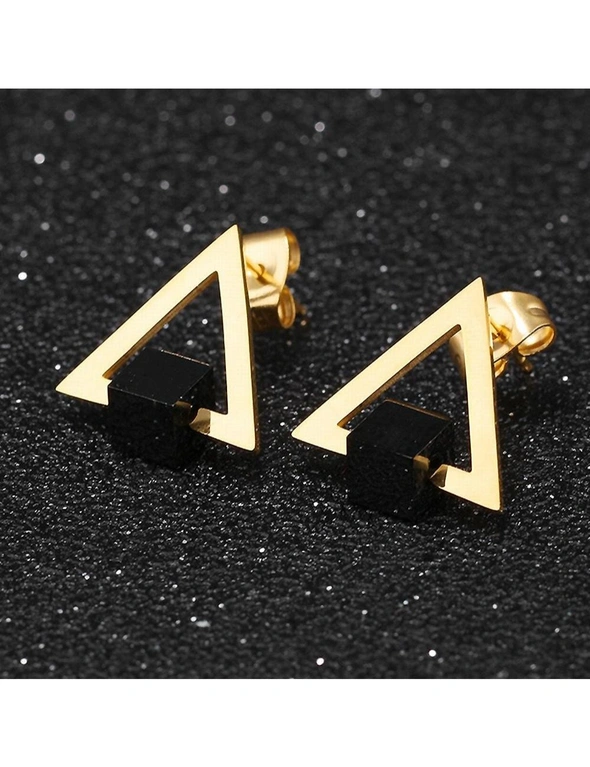Bullion Gold Modern Geometric Style Stud Earrings Triangle & Cube Gold, hi-res image number null