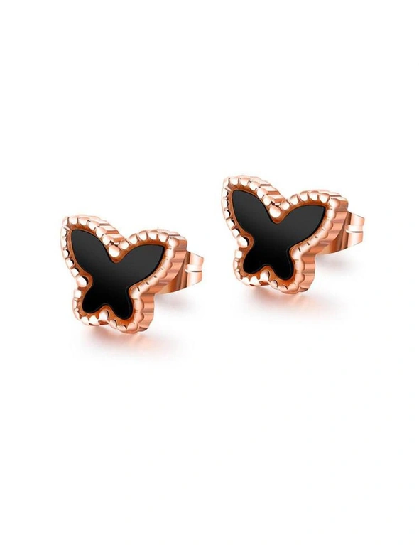 Bullion Gold Butterfly Silhouette Stud Earrings Black, hi-res image number null