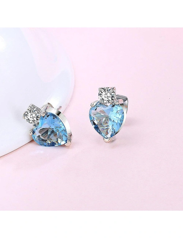 Bullion Gold My Amore Blue Love Heart White Gold Layered Stud Earrings, hi-res image number null