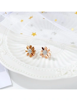 Bullion Gold Morning Daisy with Created Diamonds Stud Earrings in Rose Gold Layered Steel Jewellery