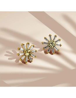 Bullion Gold Bright Daisy Cubic Zirconia Crystals Gold Plated Stud Earrings