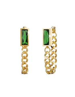 Bullion Gold Green Zirconia Dangly Stud Earrings