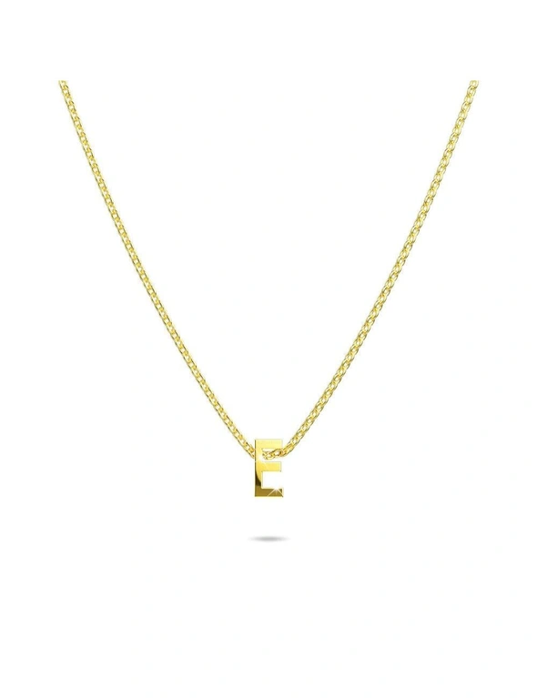 Bullion Gold Initials Brick Alphabet Letter Necklace Gold Layered Steel Jewellery  - E, hi-res image number null