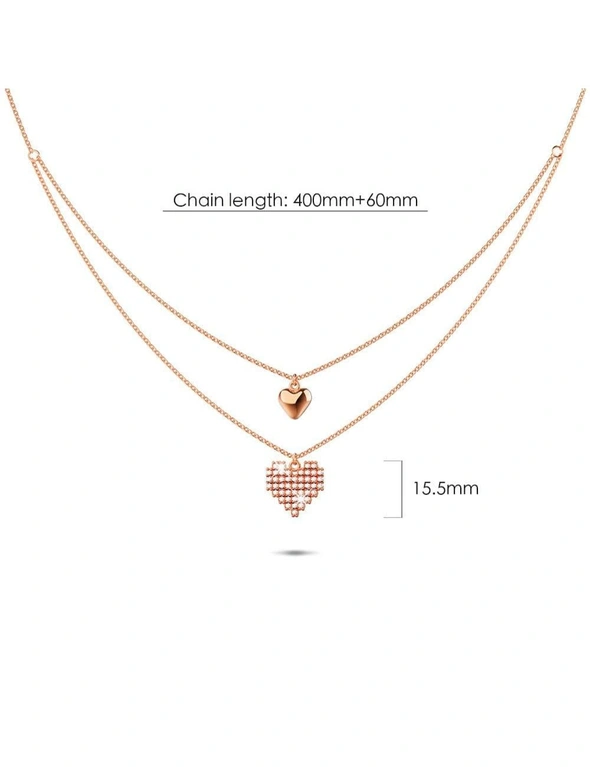 Bullion Gold Pixel Heart Layered Necklace in Rose Gold Layered Titanium Steel, hi-res image number null