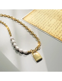 Bullion Gold Elinor Freshwater Baroque Pearls Lock-Pendant Necklace