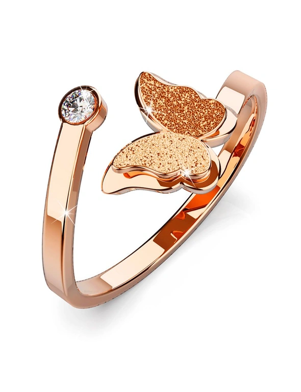 Bullion Gold Mimsy Rose Gold Glitter Textured Butterfly Ring | Rockmans