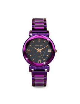 Bullion Gold Bullion Gold Romish Watch Embellished with Glittering Crystals - Purple and Black
