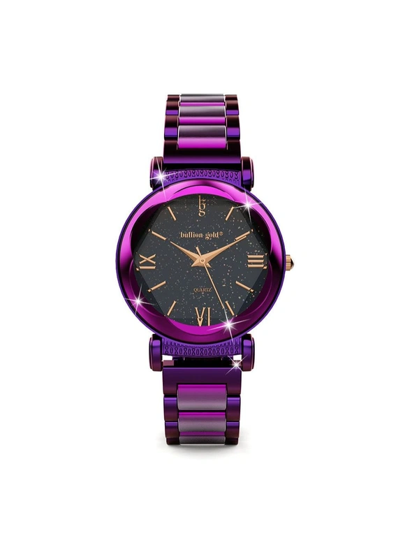 Bullion Gold Bullion Gold Romish Watch Embellished with Glittering Crystals - Purple and Black, hi-res image number null