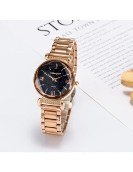 Bullion Gold Bullion Gold Romish Watch Embellished with Glittering Crystals - Rose Gold and Black