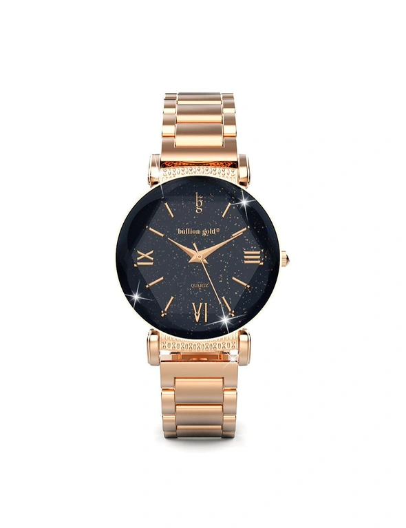 Bullion Gold Bullion Gold Romish Watch Embellished with Glittering Crystals - Rose Gold and Black, hi-res image number null