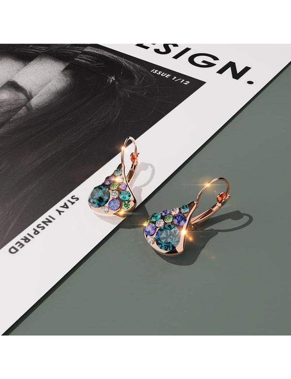 Krystal Couture Ultramarine Clustered Austrian Crystal Leverback Earrings In Rose Gold, hi-res image number null