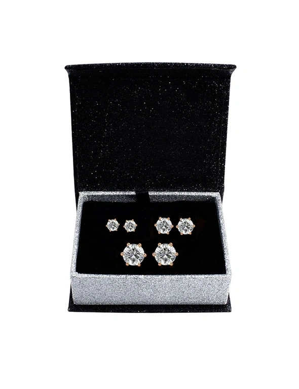Krystal Couture Boxed 3 Pairs Stud Earrings Set Embellished with Swarovski® crystals in Rose Gold, hi-res image number null