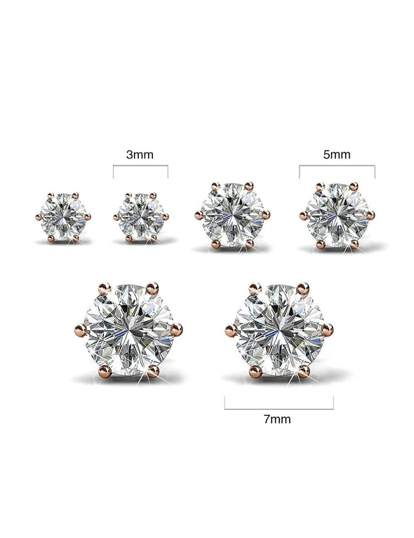 Krystal Couture Boxed 3 Pairs Stud Earrings Set Embellished with Swarovski® crystals in Rose Gold, hi-res image number null