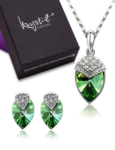 Krystal Couture Boxed Evergreen Heart Necklace and Earrings Set Embellished with Swarovski® Crystals, hi-res image number null