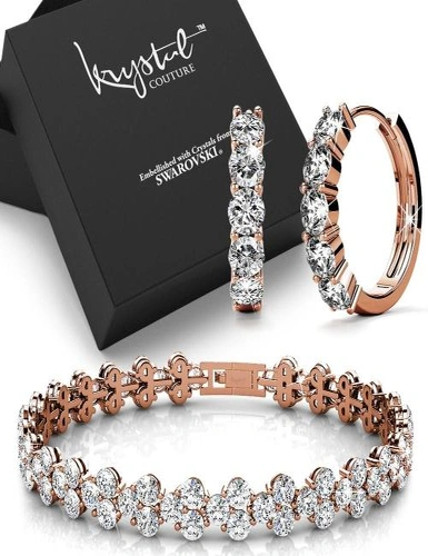 Krystal Couture Boxed 18K Rose Gold Bracelet and Earrings Set Embellished with Swarovski® Crystals, hi-res image number null
