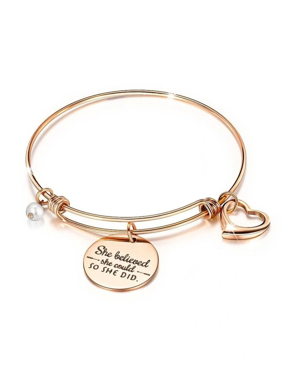 Bullion Gold Boxed Double Inspiring Heart Love Charm Rose Gold Cuff and Toggle Bangle Set, hi-res image number null