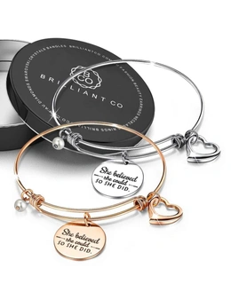Bullion Gold Boxed She Believed She Could Heart Heart Love Charm Toggle Bangle Set in Rose Gold and White Gold Plated
