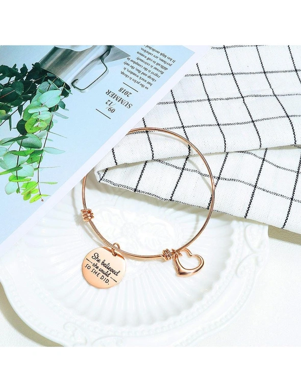 Bullion Gold Boxed She Believed She Could Heart Heart Love Charm Toggle Bangle Set in Rose Gold and White Gold Plated, hi-res image number null