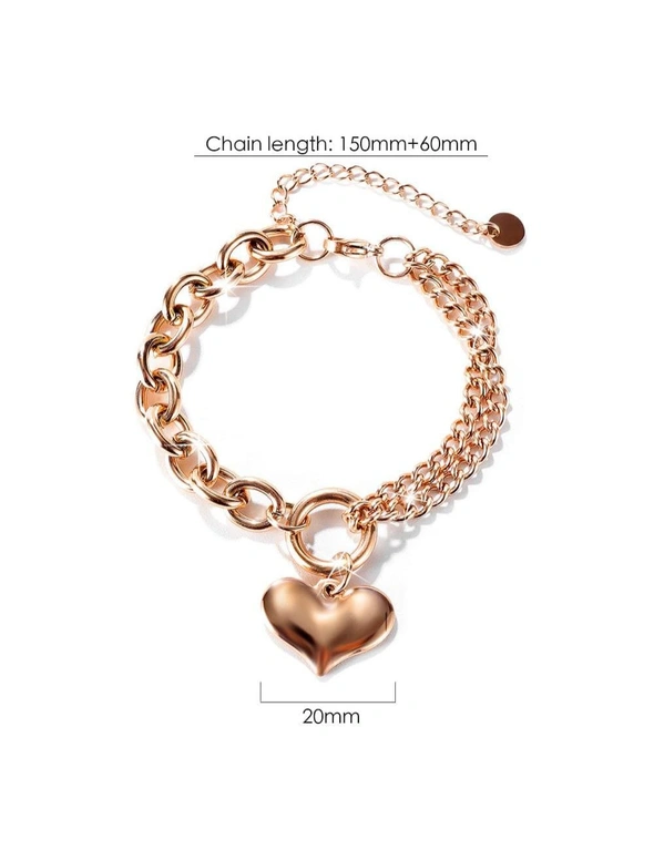 Bullion Gold Boxed Lovely Heart Charm Dual Link Bracelet and Stud Earrings Set in Rose Gold, hi-res image number null