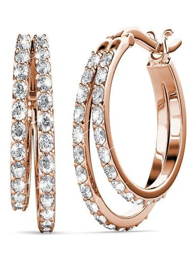 Krystal Couture Boxed Rose Gold Double & Triple Link Hoop Earrings Embellished with Swarovski® Crystals Set, hi-res image number null