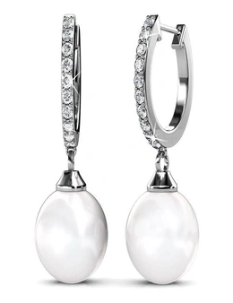 Krystal Couture Boxed 2 Pairs Flawless Pearl Drop Hoop Earrings Set iEmbellished with Swarovski® Crystal Iridescent Tahitian Look Pearls in White Gold