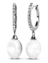 Krystal Couture Boxed 2 Pairs Flawless Pearl Drop Hoop Earrings Set iEmbellished with Swarovski® Crystal Iridescent Tahitian Look Pearls in White Gold, hi-res