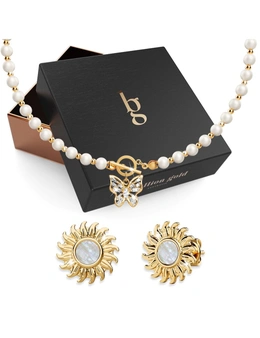 Bullion Gold Boxed Daisy Spring Necklace Earrings Set