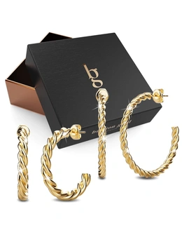 Bullion Gold Boxed Twisted Braid C-Hoop 2 Pc Earrings Set