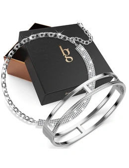 Bullion Gold Boxed Delilah Choker Necklace and Cuff Bangle In White Gold.