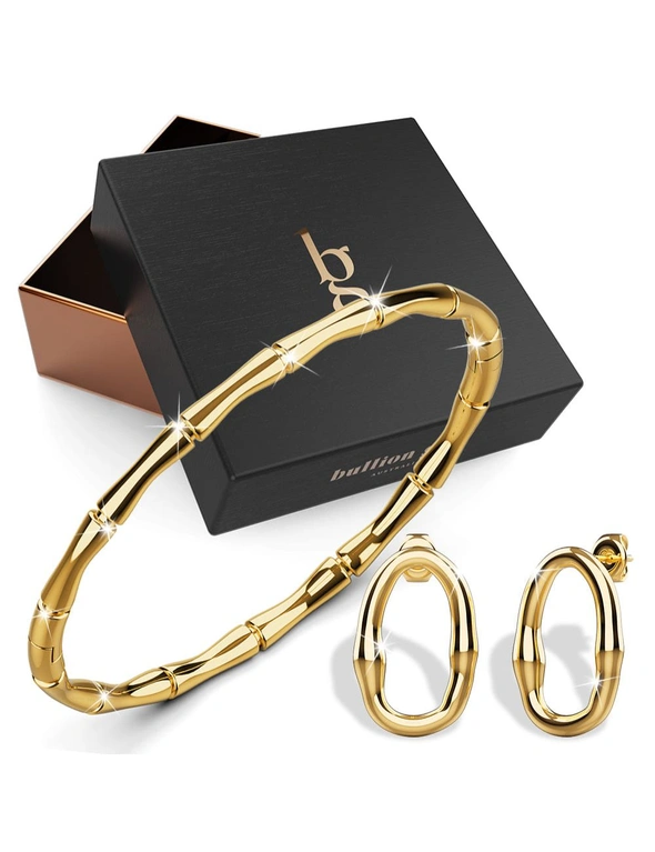 Bullion Gold Boxed Tropical Gold Bangle And Earrings Set, hi-res image number null