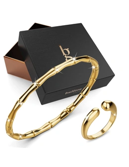 Bullion Gold Boxed Simplistic Gold Bracelet & Ring Set