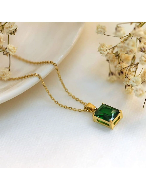 Bullion Gold Boxed Emerald Green Zircon Rectangular Necklace and Earrings Set, hi-res image number null