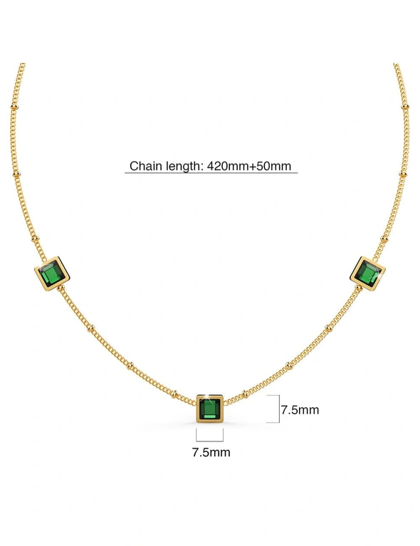 Bullion Gold Boxed Square Bezel Emerald Green Necklace   and Dangly Stud Earring Set, hi-res image number null