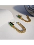 Bullion Gold Boxed Square Bezel Emerald Green Necklace   and Dangly Stud Earring Set, hi-res
