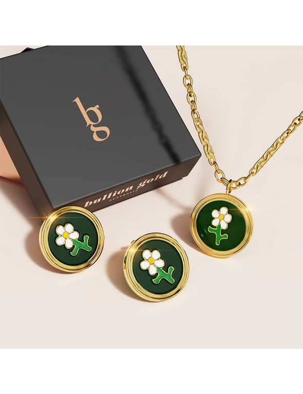 Bullion Gold Boxed Verdant Floral Necklace and Stud Earring Set in Gold, hi-res image number null