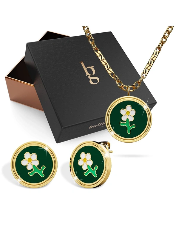 Bullion Gold Boxed Verdant Floral Necklace and Stud Earring Set in Gold, hi-res image number null