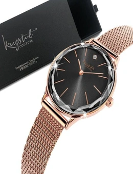 Krystal Couture Krystal Couture Geometric Mineral Glass Feat Swarovski® Crystal Watch Rose Gold Black
