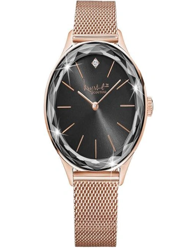 Krystal Couture Krystal Couture Geometric Mineral Glass Feat Swarovski® Crystal Watch Rose Gold Black, hi-res image number null